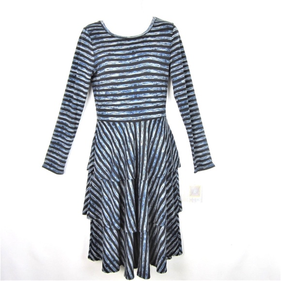 LuLaRoe Dresses & Skirts - LuLaRoe Georgia Tiered Dress M Blue Black Stripe